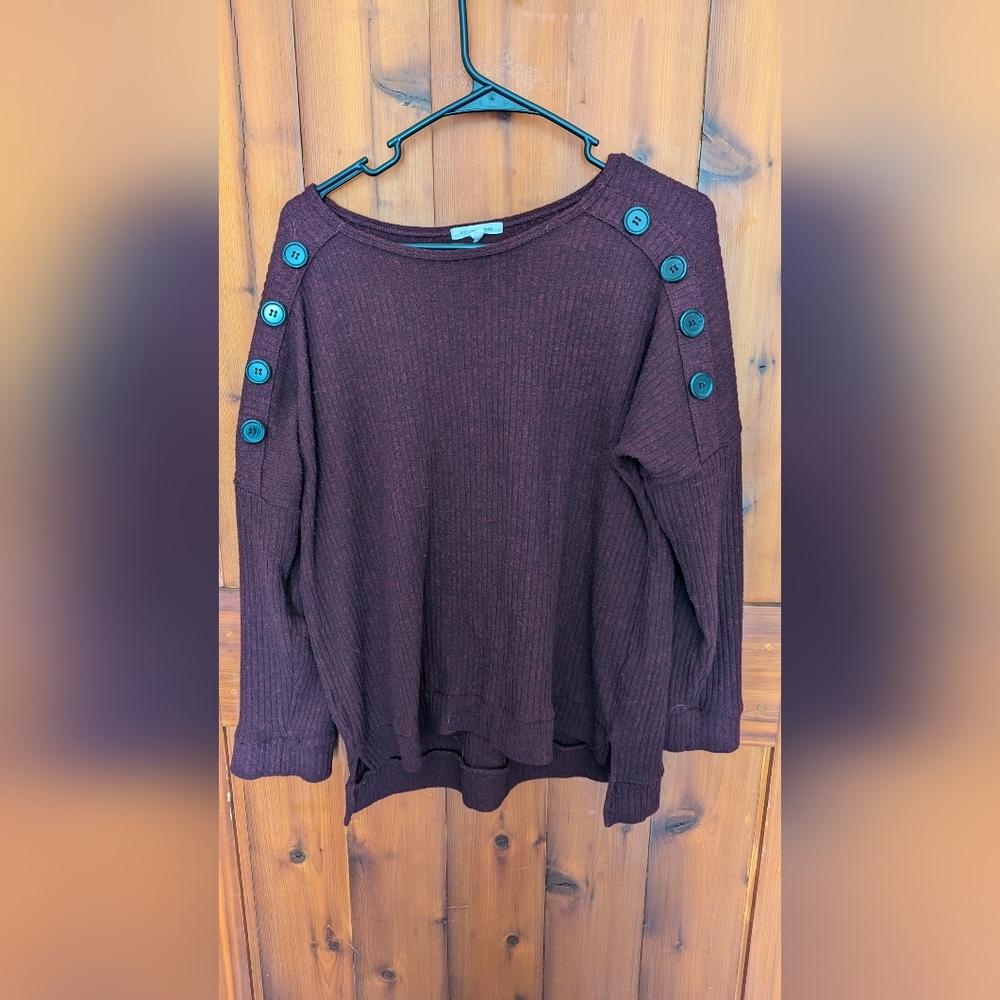 Burgundy Button Shoulder Sweater